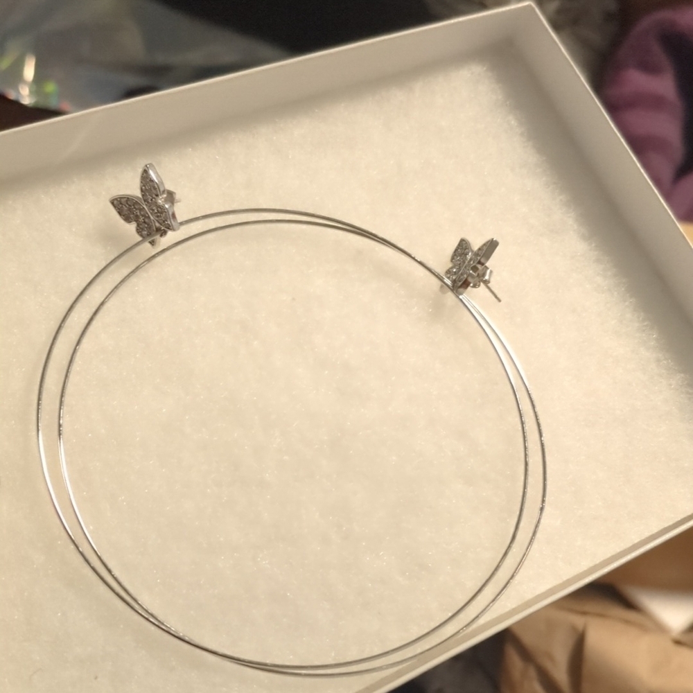Elegant Silver Butterfly Hoop Earrings